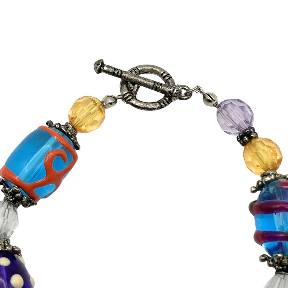 Colorful Artisan Lampwork Glass Beaded Bracelet Toggle 7.5” Y2K Boho Whimsigoth - Picture 6 of 7